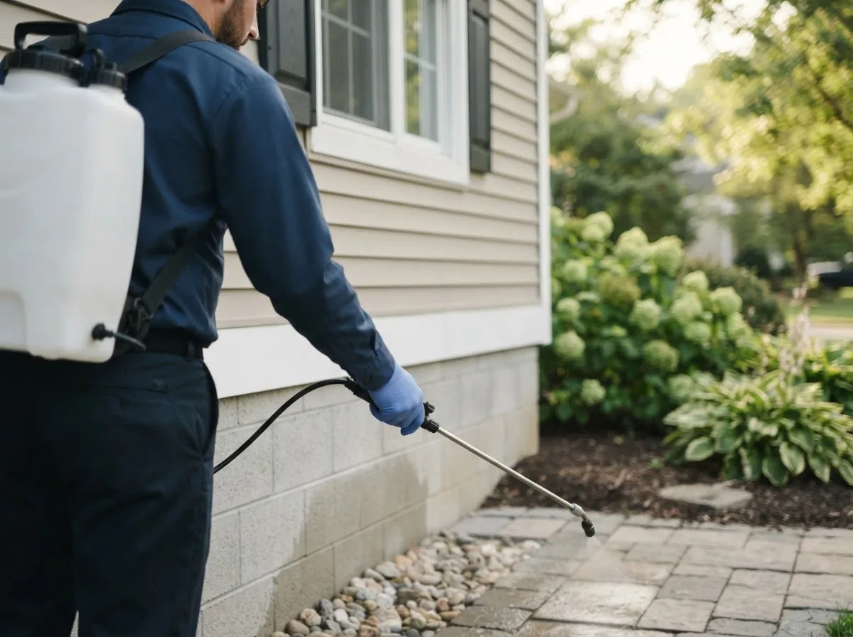 Pest control technician inspecting a home in Arroyo Hondo, NM